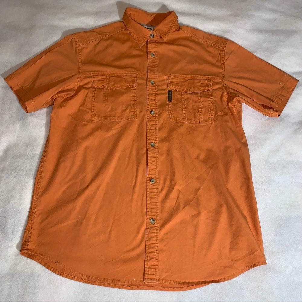 Columbia Mens Omni Shade Short Sleeve Fishing Shirt Orange Medium outdoors